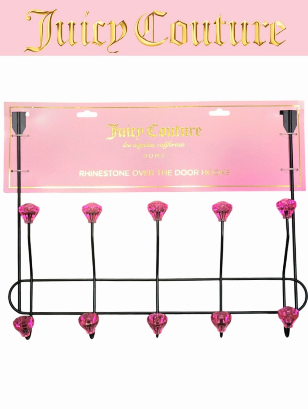 Juicy Couture Home Pink Crystal Rhinestone Over-the-Door Hooks